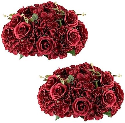 Burgundy Flowers Balls for Centerpieces: 14.2in Diam, Set of 2 by CreatedforWeddingsandHome