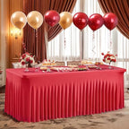 PARTISKY Red Spandex Tablecloth for 8ft Rectangle Tables, Stretchable Table Cover Skirt for Folding Tables Weddings Parties Banquets Events Trade Shows and Dessert Table - Image 5