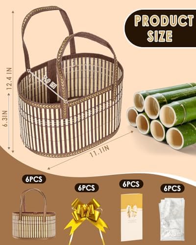 Hapring 6 Set Baskets for Gifts Empty, Large Bamboo Woven Gift Baskets - Image 4