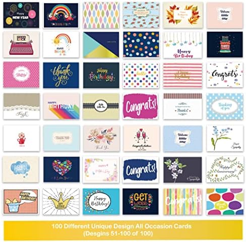 Janvale 100 All Occasion Cards Assortment Box with Color Envelopes，All Occasion Cards Set with Greeting Inside, Large 5 x 7 inch Cards with Stickers and Dividers - Image 6