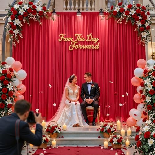 30x10FT Backdrop Curtains with Rod Pockets - Wrinkle Free Photo Stage Backdrop 6 Panels Curtains Drapes for Photography Wedding Party Baby Shower Decorations (Red) - Image 3
