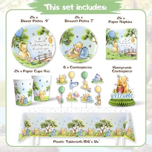 106 Pc Winnie Baby Shower Decorations – Pooh Plates, Napkins & Tablecloth - Image 4