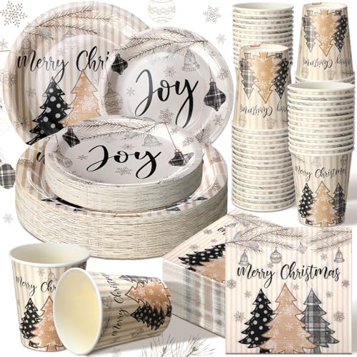 Hsei 250 Pcs Christmas Tree Plates Napkins Disposable Party Serves 50 by Hsei
