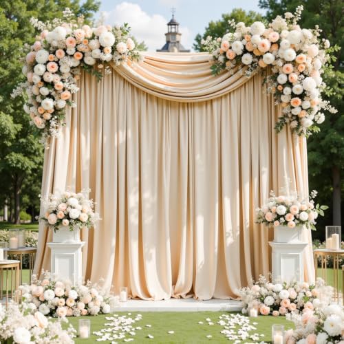 Champagne Backdrop Curtains for Parties, 30 x 10 ft Wrinkle Free Wedding Backdrop Drapes for Birthday, Baby Shower, Photo Booth and Photography by JCJ