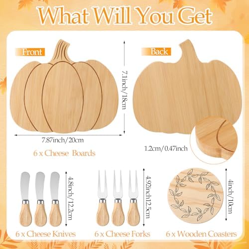 Reallnaive 49 Pcs Baby Shower Prizes for Game Players 6 Set Cheese Board Fork Knives Coasters Towel Leaves Branches Thanks Card and Gift Bag for Baby Showers Wedding Bridal Shower Party(Thanksgiving) - Image 2