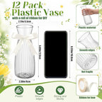 LemonRoad 12 Pcs Vintage Plastic Vases for Centerpieces Small Clear Flower Vase with Beige Ribbon for Farmhouse Wedding Housewarming Pink Birthday Party Favors Rustic Home Tabletop Decoration - Image 2