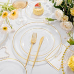 bUCLA 200PCS Clear and Gold Plastic Plates - Clear Disposable Plates with Gold Rim, Includes 100 PCS 10 inch Dinner Plates and 100 PCS 7 inch Dessert Plates for Party&Wedding - Image 3