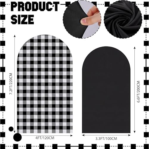 Tegeme 2 Set Gingham Arch Backdrop Cover 7.2ft 6.6ft Arch Cover, Black - Image 2