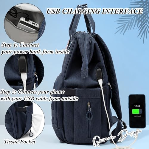 Diaper Bag Backpack for Dad and Mom with USB Charging Port Stroller Straps and Insulated Pocket,army military Travel Nappy Backpack for Daddy/Mommy (Navy) - Image 4