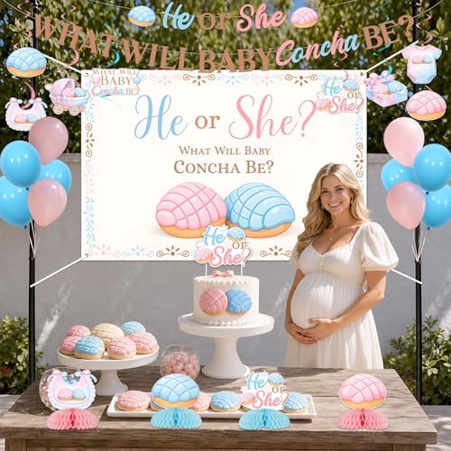 Concha Theme Gender Reveal Party Decorations What Will Baby Concha Be Backdrop Banner Mexican Sweet Bread Concha Honeycomb Centerpieces Cake Topper Hanging Swirls for Baby Shower Party Supplies - Image 5