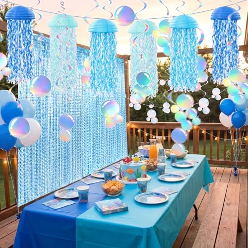 Soulchen 20 Pcs Jellyfish Lantern with Curtain Bubble Streamer, Blue - Image 6