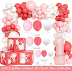 Hombae Cherry First Birthday Decorations – 125 PCs Cherry Themed 1st Birthday Party Supplies with Backdrop, Balloon Garland, Banner, Balloon Boxes, Number 1 Foil Balloon, Cake Topper - Image 3