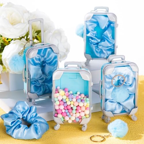 LemonRoad 60 Pcs Mini Empty Suitcase Box with Plush Keychain, Blue - Image 6