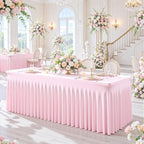 gogoparti 2 Pack Spandex Pink Fitted Table Cloth for 8ft Rectangle Tables Pink Stretch Tablecloth Table Covers Skirt Banquet Tablecloths Wrinkle Free Tablecloth for Parties Wedding - Image 2