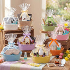 Hoolerry 8 Set Small Woven Gift Basket Empty with Bag Bow Raffia Pastel Cotton Rope Storage Box with Handle for Toy Storage Nursery Shelf Organizing Baby Shower Birthday Gift Basket, 12"x 8" x 5" - Image 2