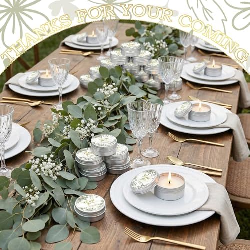 MTLEE 50 Pcs Sage Green Floral Wedding Candles Gift Favors for Guests 1 oz - Image 3