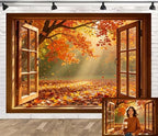 Fall Wooden Window Photo Backdrop Autumn Forest Natural Scenery 10x8FT by Unknown
