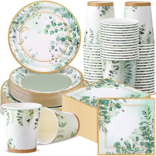Pickmesh 250 Pcs Sage Green Party Supplies Paper Plates and Napkins Cups Dinnerware Sage Green Disposable Tableware Set for Birthday Bridal Baby Shower Wedding Decoration Serves 50 by Pickmesh