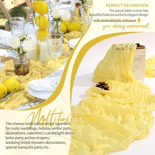 30 Pack Cheesecloth Table Runner 10FT Light Yellow Table Runner Boho Gauze Cheese Cloth Table Runners Long Rustic Sheer Table Decorations for Wedding Party Baby Bridal Shower Birthday Holiday Home - Image 6