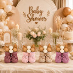 gisgfim 4 Set Baby Shower Centerpieces with 8 Pcs Fabric Flowers Baby Shower Table Decorations Gender Reveal Party Supplies Knitted Infant Booties Bulk for Boy Girl Birthday Newbron Party Decoration - Image 2
