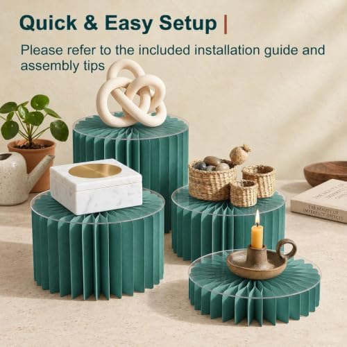 iobiotio Foldable Cake Stand, Reusable Buffet Risers, 4 Pack Round Dessert Stands with Acrylic Tops, Cardborad Display Stands for Weddings, Birthdays, Baby Showers, Parties, Home Decor, Green - Image 5