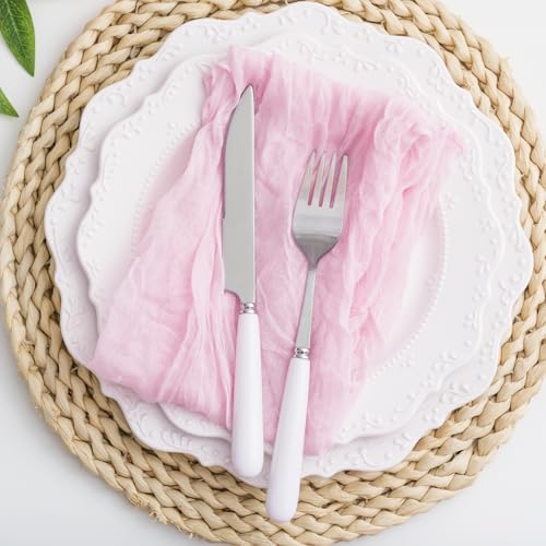 100 Pack Light Pink Cloth Napkins 21x21 Inches Light Pink Cheesecloth Napkins Set of 100 Washable Dinner Table Napkins for Wedding Summer Bridal Baby Shower Rustic Boho Cotton Gauze Party Table Decor - Image 7