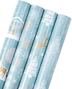 WRAPAHOLIC 30 Inch Christmas Wrapping Paper Roll - Jumbo Roll Blue and Silver Reindeer, Christmas Tree, Snowflake Holiday Design Printed on Pearlized Paper - 4 Rolls - 30 Inch x 120 Inch Per Roll by WRAPAHOLIC