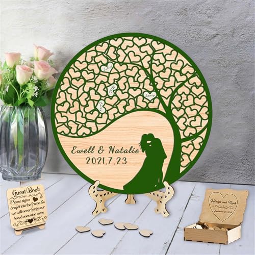 Personalized Family Tree Wedding Guest Book Alternative Personalized Name Date Rustic Wedding GuestBook for Reception with Wooden Heart Wedding Guest Book Frame Sign,B-Family Tree Guestbook-4 by Smallduuck