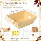 EVELOMO 6 Pack Empty Gift Baskets to Fill - 10" x 8" Baskets for Gifts Empty, Sturdy DIY Gifts Baskets Sets with 500g Crinkle Cut Papers for Birthdays Weddings Parties and Holidays (Kraft) - Image 3