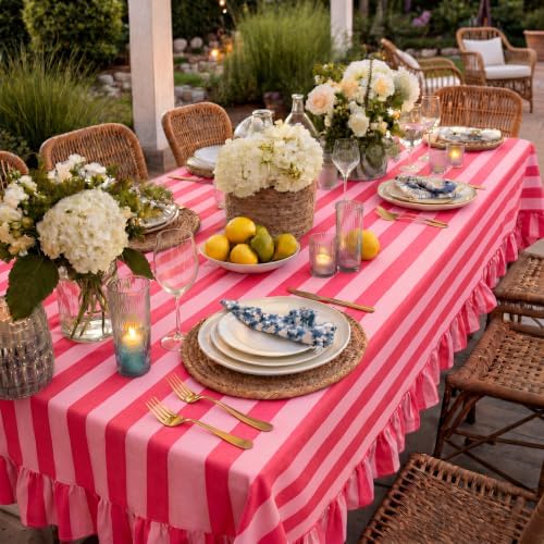 Tudomro Striped Tablecloth, Rectangle, Red, Pink, 84'' X 60'' - Image 4
