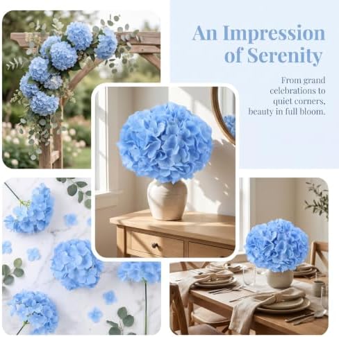 AVIVIHO 65pcs Blue Hydrangea Artificial Flowers Bulk Fake Flowers - Image 2