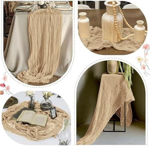 25 Pack Beige Cheesecloth Table Runner 17 x 108 Inch Gauze Table Runner Fabric Semi Sheer Cheese Cloth Table Runner Bulk for Rustic Romantic Wedding Baby Shower Table Decoration - Image 6