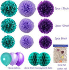 Kubert Mermaid Party Decorations/Under the Sea Party Teal Lavender Purple Tissue Paper Pom Pom Latex Balloons Fish Net with Shells and Mermaid Birthday Decor Baby Shower Decorations (White) - Image 2