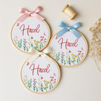 Embroidery Baby Name Sign, Personalized Welcome Baby Hoop Sign with Bow, Custom Baby Name Sign for Hospital, Infant Baby Shower Gifts New Parents (02) - Image 2
