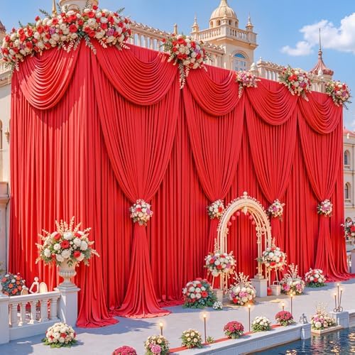 30x15ft Red Backdrop Curtains for Parties Wedding Photo Wrinkle Free Red - Image 5
