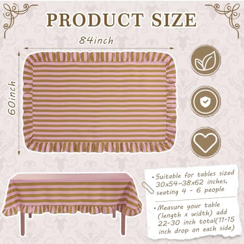 Tudomro Striped Tablecloth, Rectangle, Olive, Dusty Rose, 84'' X 60'' - Image 2