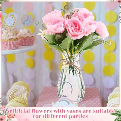 Zeyune 37 Pcs Silk Peonies with Vases Fake Flowers,Pink,Perfume - Image 4