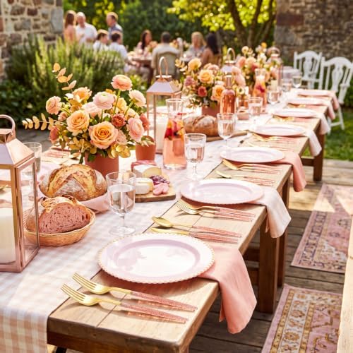 Supernal 102Pcs Pink Gold Plastic Cutlery Set Heavy Duty Utensils for Party - Image 7
