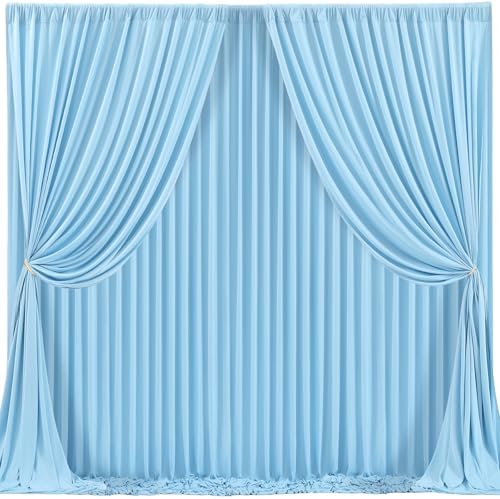 Blue Backdrop Curtains 4 Panels - Wrinkle-Free Light Blue Curtains Polyester Photography Drapes Photo Background for Baby Shower Birthday Party Decorations- 16 X10FT (Blue) - Image 2