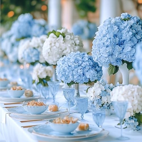 Auihiay 204Pcs Blue Hydrangea Artificial Flowers Bulk, Faux Hydrangeas - Image 6