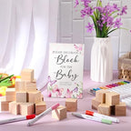 Qilery 75 Pcs Baby Shower Game Sign Kit Wood Blocks, Pink Purple, Butterfly - Image 4
