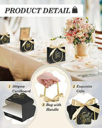 EQOREIIN 100 Pack Small Thank You Gift Bags with Handles & Ribbon, Black - Image 3