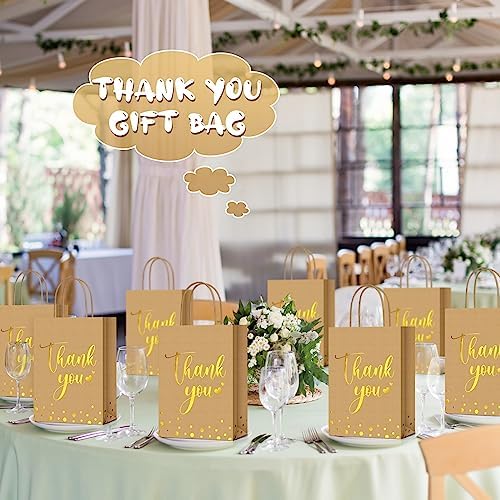 Tinlade 100 Pcs Thank You Gift Bags Bulk Paper Gold Thank You Wedding Bags with Handle for Business, Shopping, Wedding, Baby Shower, Party Favors (Brown) - Image 5