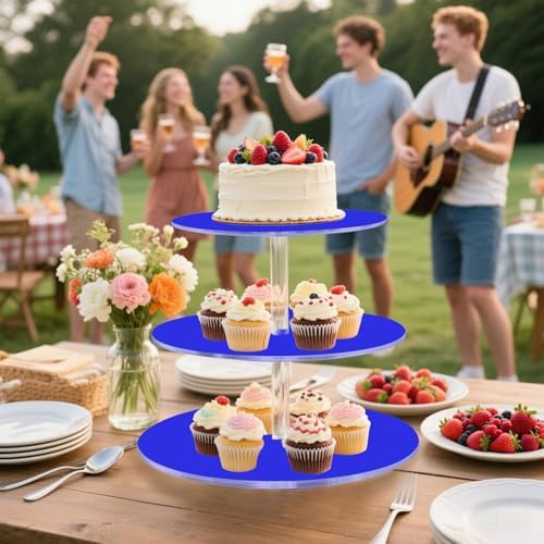 J JOYSAY Blue Print Acrylic Cupcake Stand 3 Tier Dessert Table Display Set Clear Cake Stands for Baby Shower Party Wedding Decorations Easy Assembly Pastry Tower - Image 6