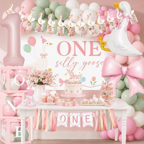 Kriyokiaa One Silly Goose Birthday Decor Girl, Goose 1st Party Kit - Image 5