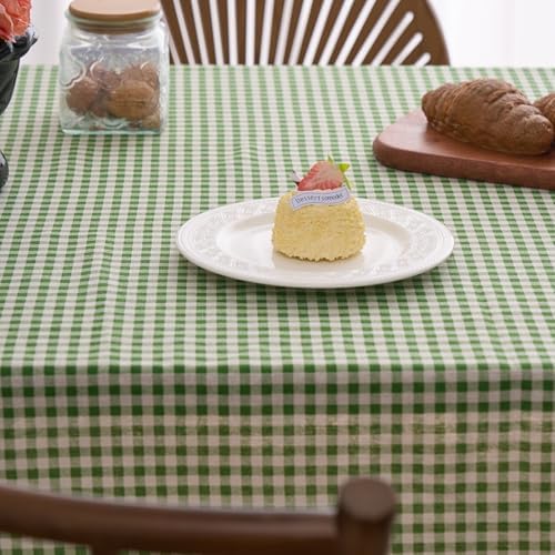 vctops Farmhouse Sage Green Plaid Ruffle Table Cloth, Boho Cotton Linen Tablecloth, Washable Table Cover for Rectangle Table Baby Shower Kitchen Party Wedding Decor (Sage Green,55"x102") - Image 6