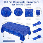 Funnymoom 452 Pcs Navy Blue Birthday Party Decoration Include Royal Blue Paper Plates Diamond Napkins Cups Tablecloth Cutlery Straws Tableware for Birthday Baby Shower Graduation Party Supplies - Image 3