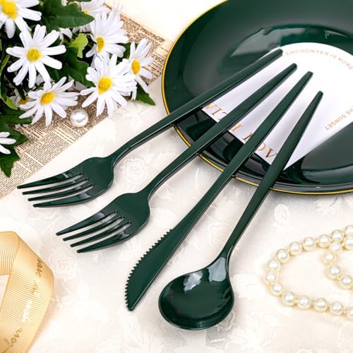PULOTE 150PCS Green Plastic Silverware - Plastic Cutlery Set Disposable - Green Plastic Utensils Include 50 Forks, 50 Spoons, 50 Knives for Party&Christmas - Image 5