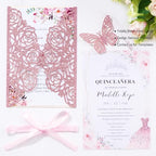 50PCS Pink Wedding Invitations Butterfly Laser Cut Invitation Blank Cards - Image 3