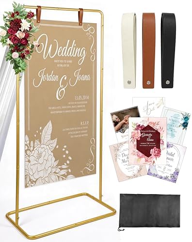 OLEEK Adjustable wedding welcome sign stand - Customizable design bundle for linen sign stand - wedding sign holder - welcome wedding sign - wedding signage with 6 Leather Hanging straps by OLEEK